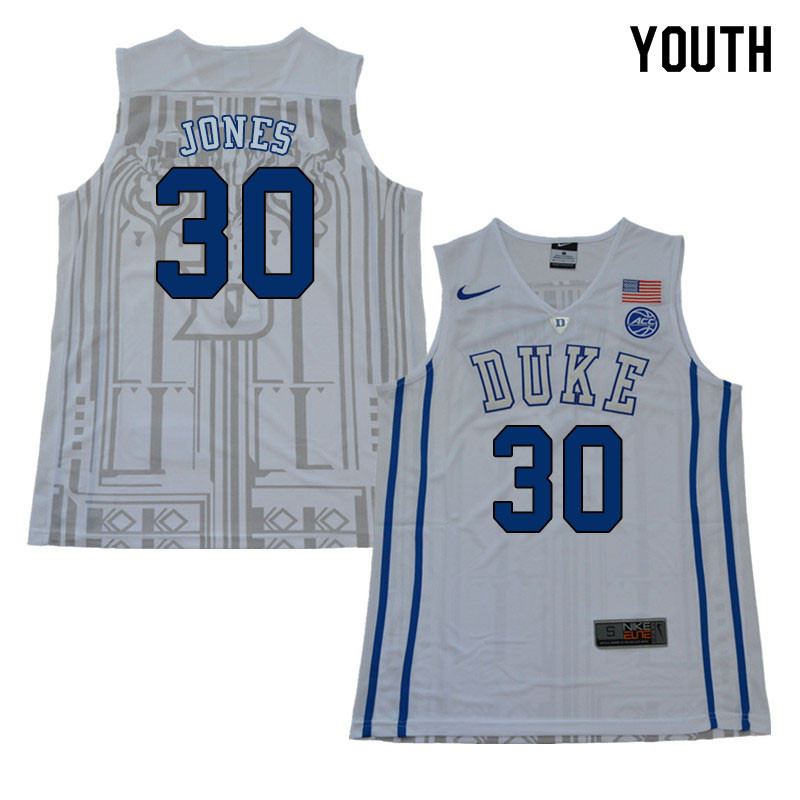 2018 Youth #30 Dahntay Jones Duke Blue Devils College Basketball Jerseys Sale-White - Click Image to Close